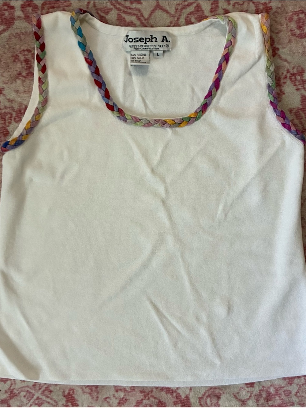 Joseph White Tank Top with Multicolor Braided Trim